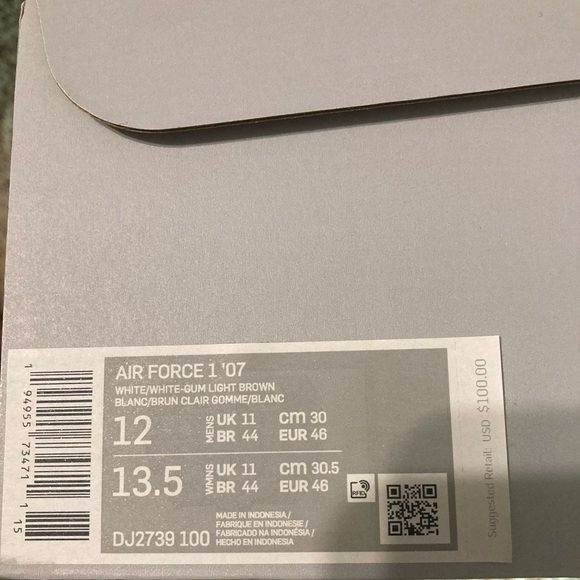 Nike Men's Air Force 1 '07 Low Shoes White/Gum Sole Size 12 - Picture 11 of 14